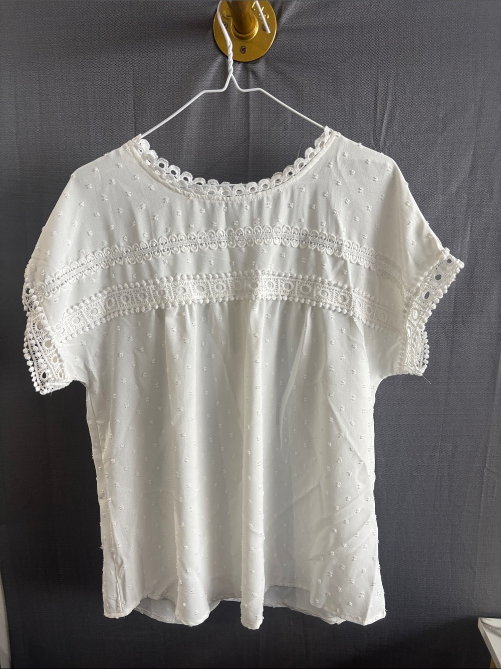 Dokotoo White Lace-Trim Short Sleeve Women's Top
